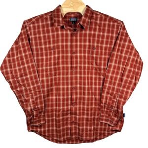 Patagonia Plaid Button Down Mens XL Red Organic Cotton Long Sleeve Camp Workwear